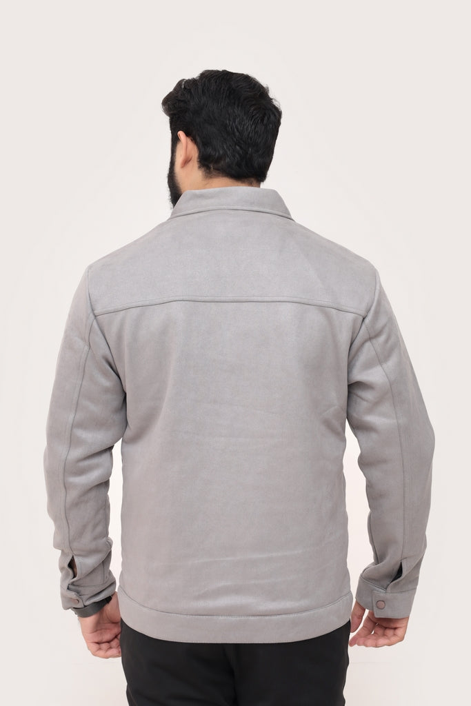 GRAY SUEDE BUTTON-UP JACKET