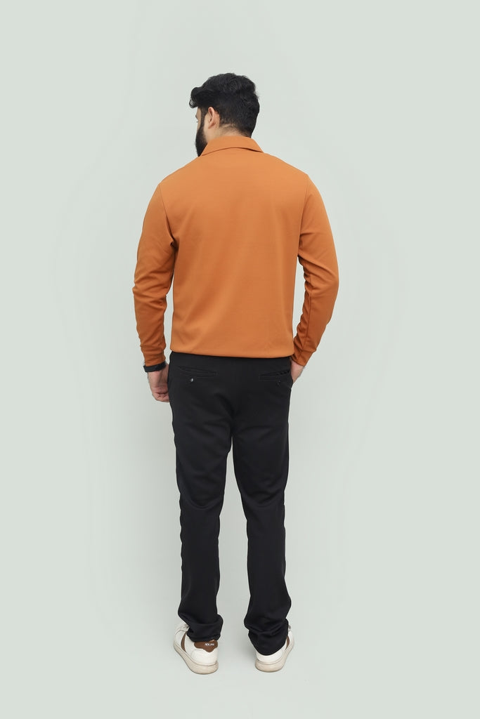 Contrast Zipper Rust Orange & Beige Polo FS