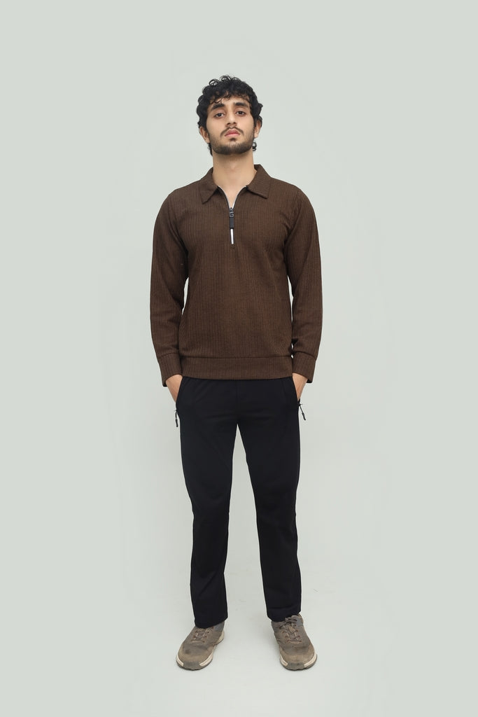 Wool Knit Zipper Chocolate Brown