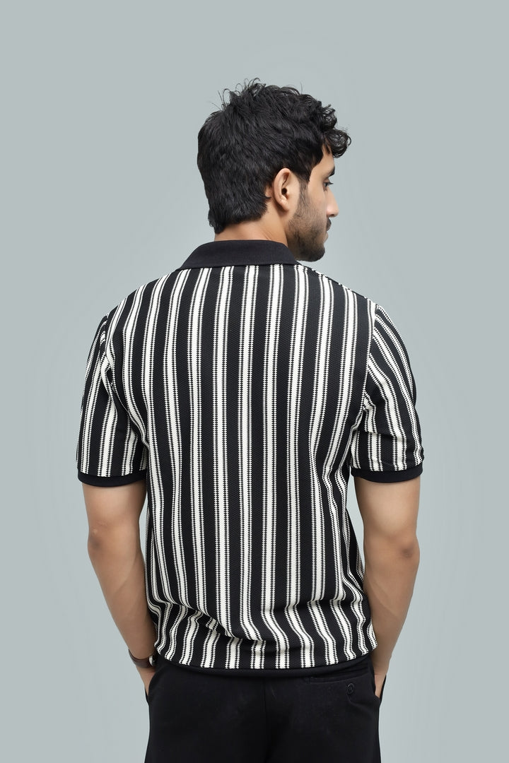 Knitted Black Stripe Polo