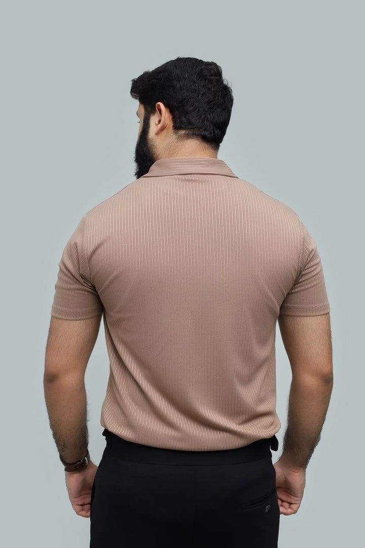 Drop Needle Sandstone Brown Polo & Black Relaxed Fit Trouser