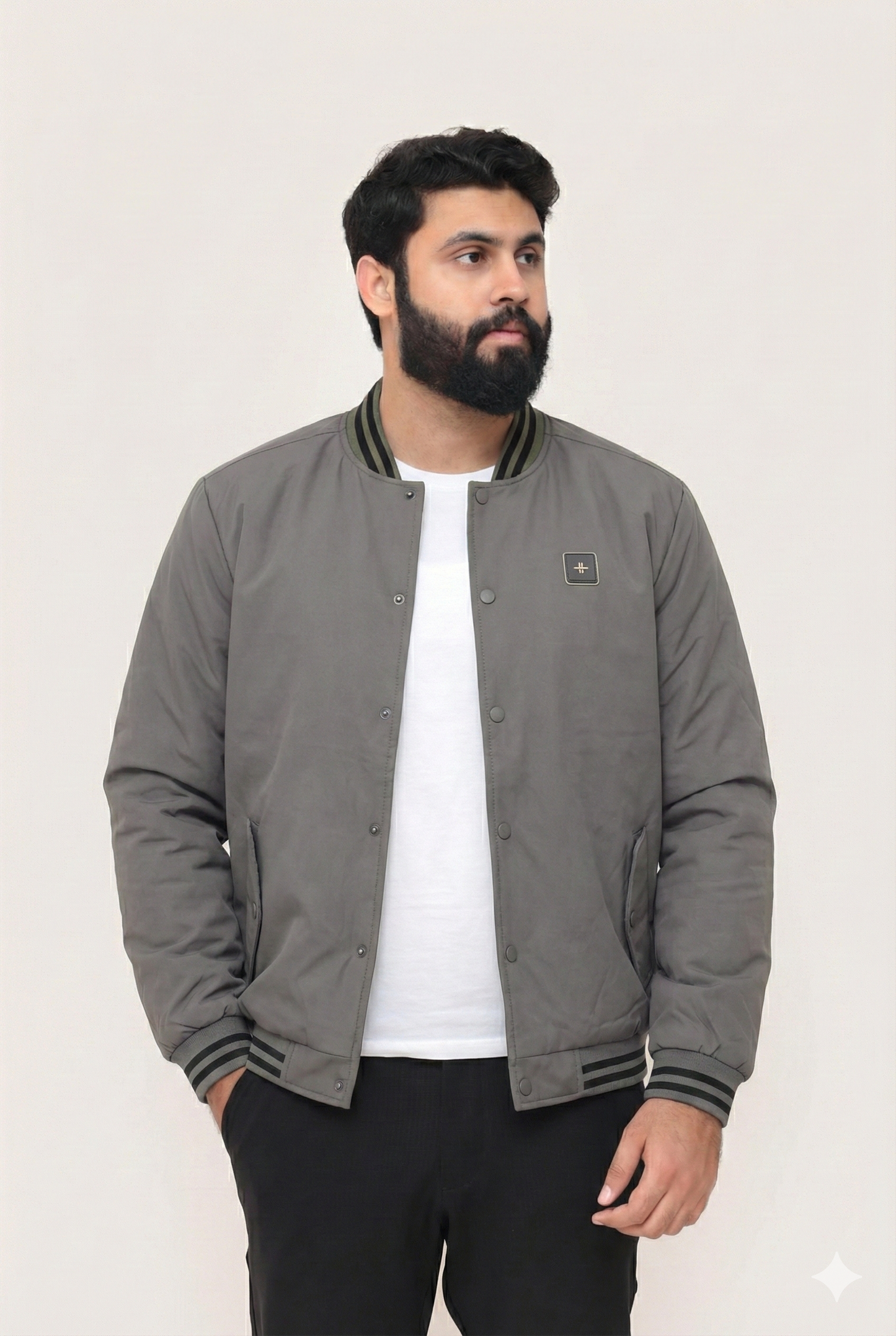 GRAY BUTTON-UP PUFFER JACKET