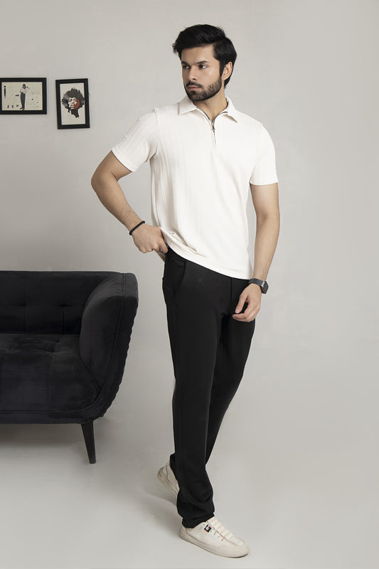Knitted Off-White Zipper Polo