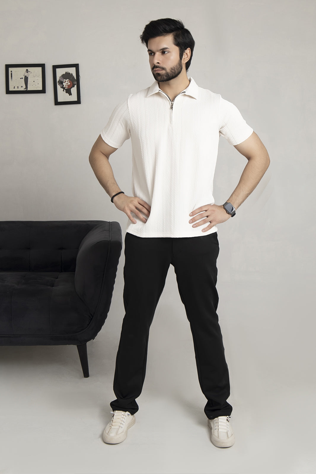 Knitted Off-White Zipper Polo