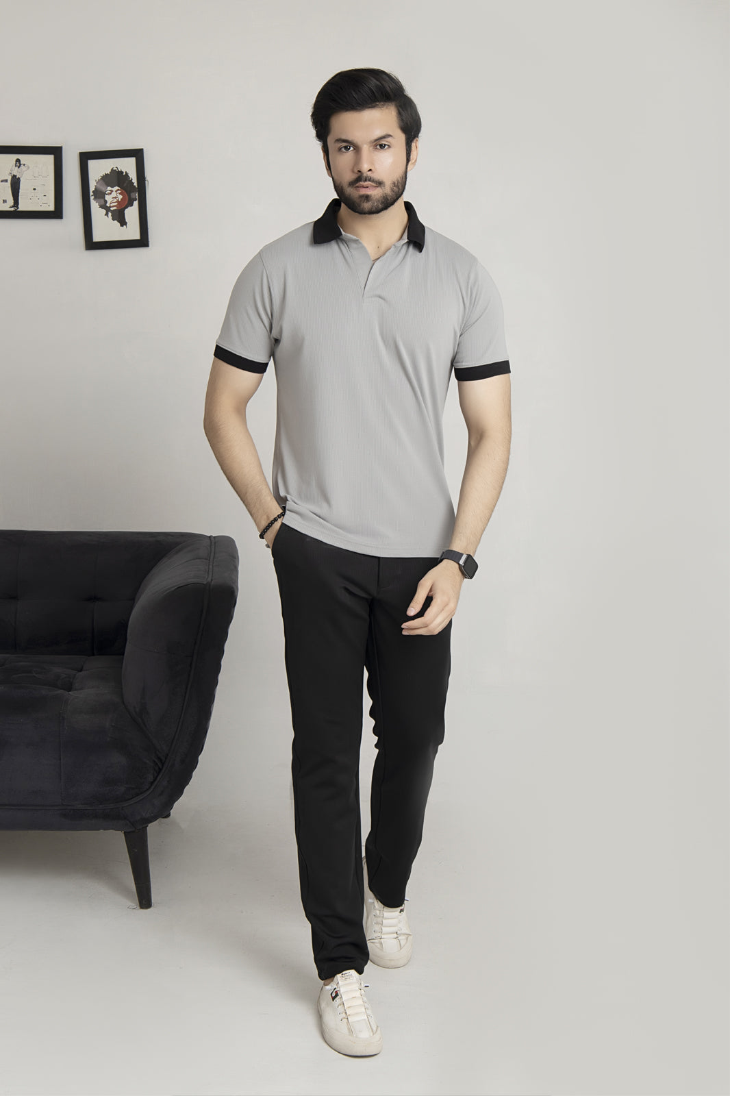 Monochrome Contrast Drop Needle Polo