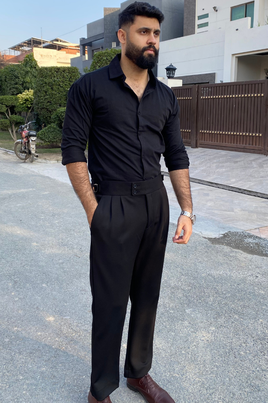 Black Button-down  & Black Gurkha Pant