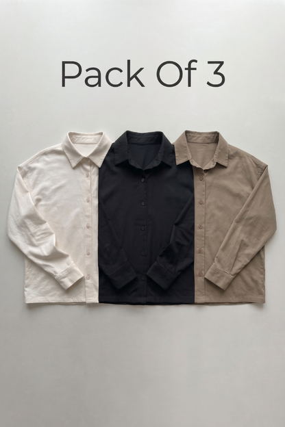 Cropped Button-Down Shirt - Pack of 3