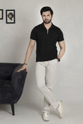 Knitted Black Zipper Polo