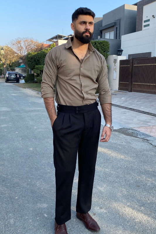 Khaki Button-down  & Black Gurkha Pant