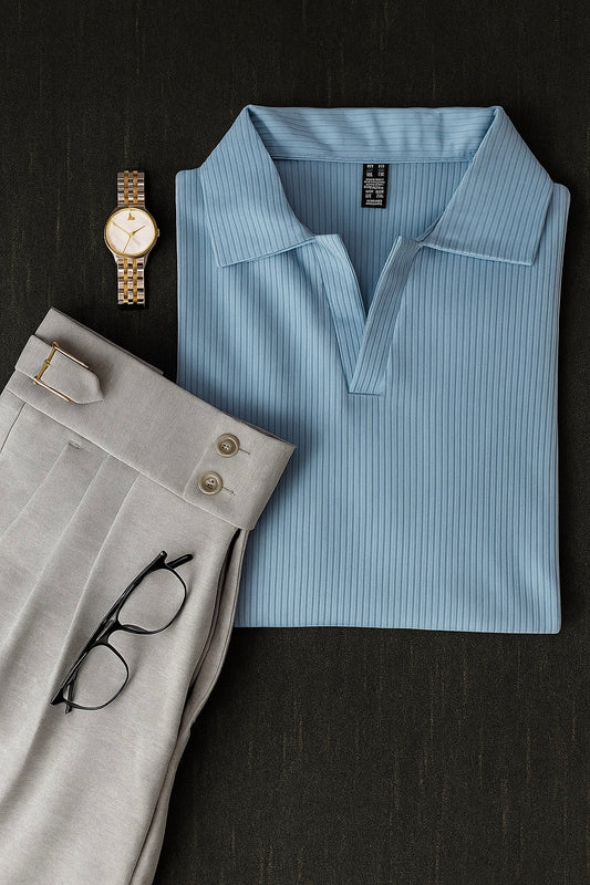 Ice Blue Drop Needle & Grey Gurkha Pants