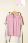 Drop Needle Baby Pink Polo & Light Beige Relaxed Fit Trouser