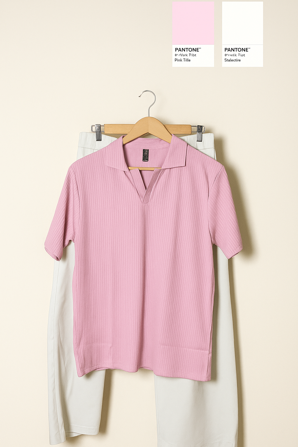 Drop Needle Baby Pink Polo & Light Beige Relaxed Fit Trouser