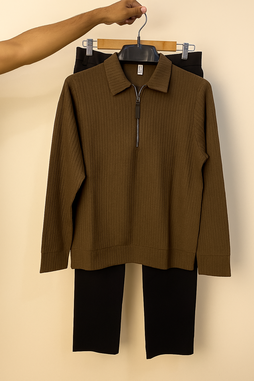 Wool Knit Zipper Chocolate Brown & Black Gurkha Pant