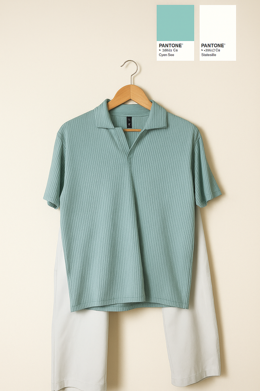 Drop Needle Mint Green Polo & Light Beige Relaxed Fit Trouser
