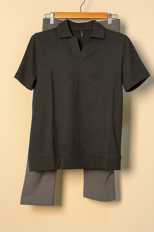 Drop Needle Charcoal Gray Polo & Dark Gray Gurkha Pants