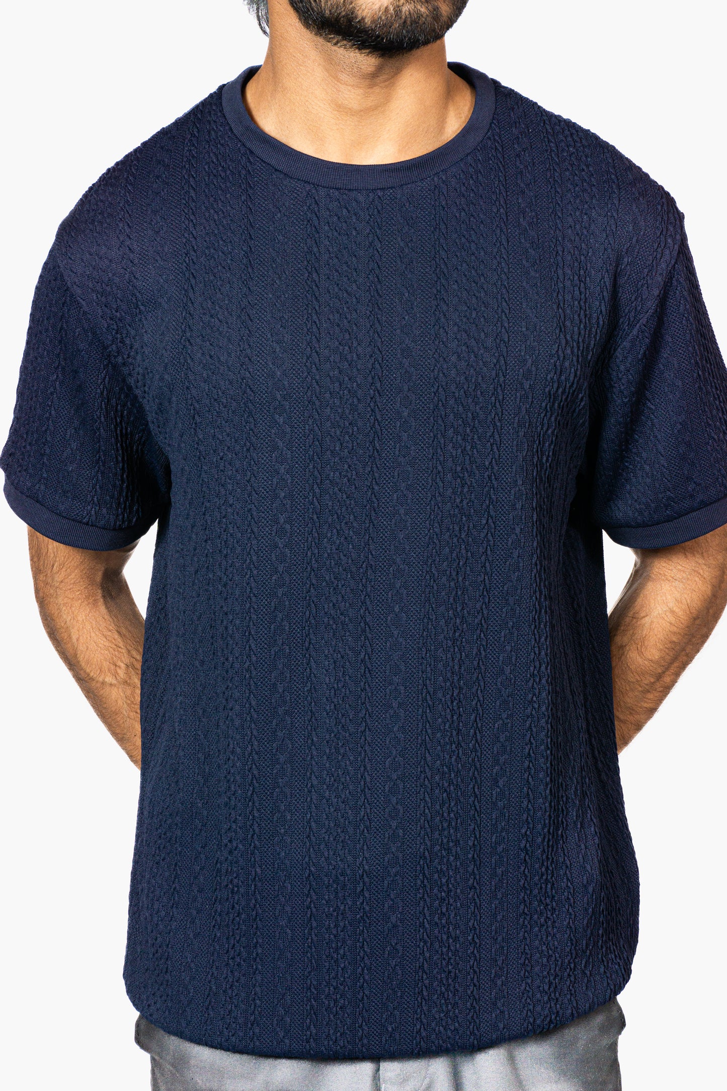 Dark Blue Knitted Crew Neck