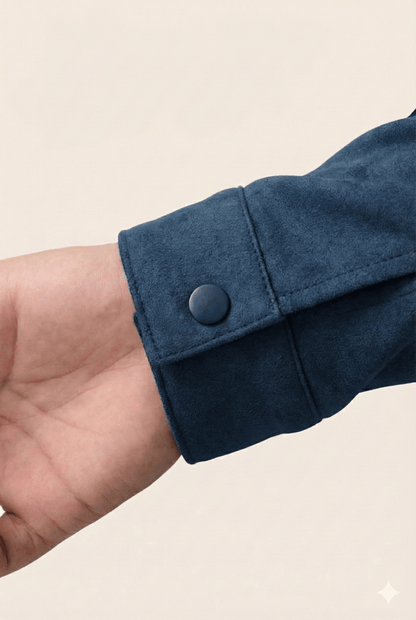 BLUE SUEDE BUTTON-UP JACKET
