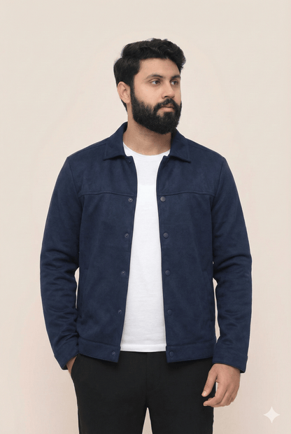 BLUE SUEDE BUTTON-UP JACKET