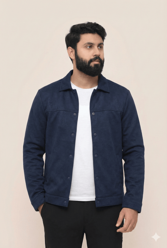 BLUE SUEDE BUTTON-UP JACKET