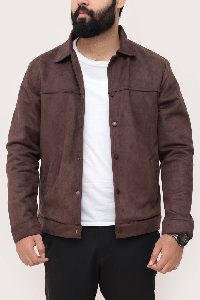 BROWN SUEDE BUTTON-UP JACKET