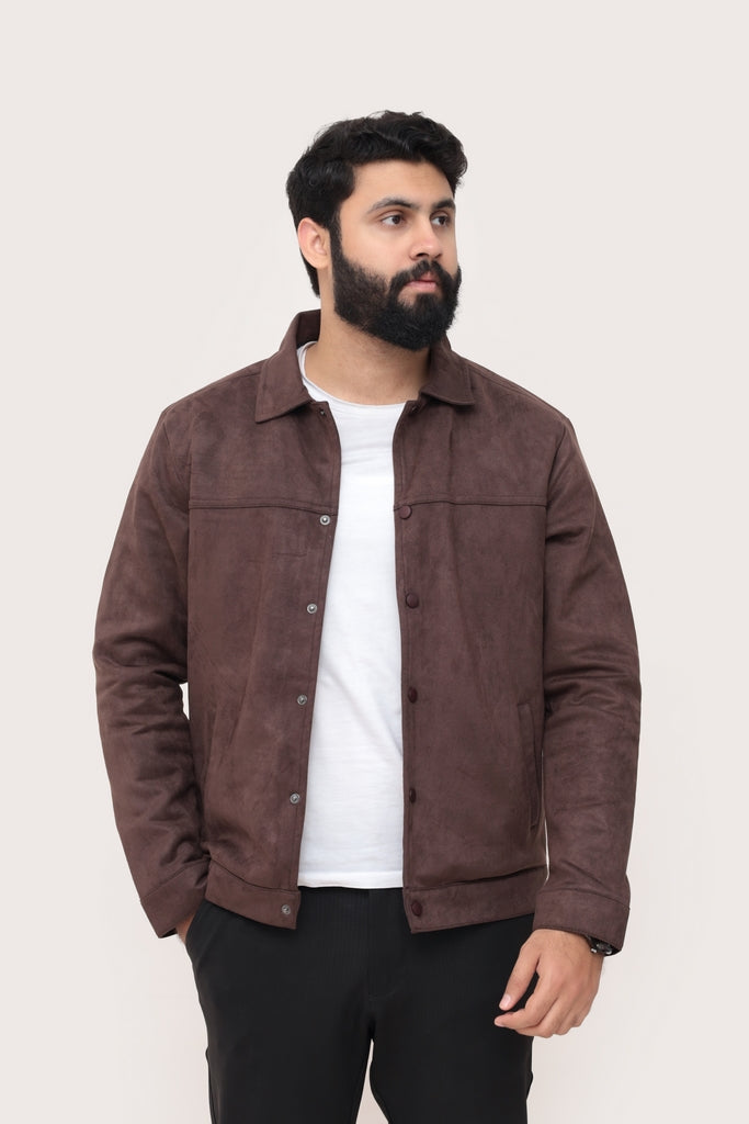 BROWN SUEDE BUTTON-UP JACKET