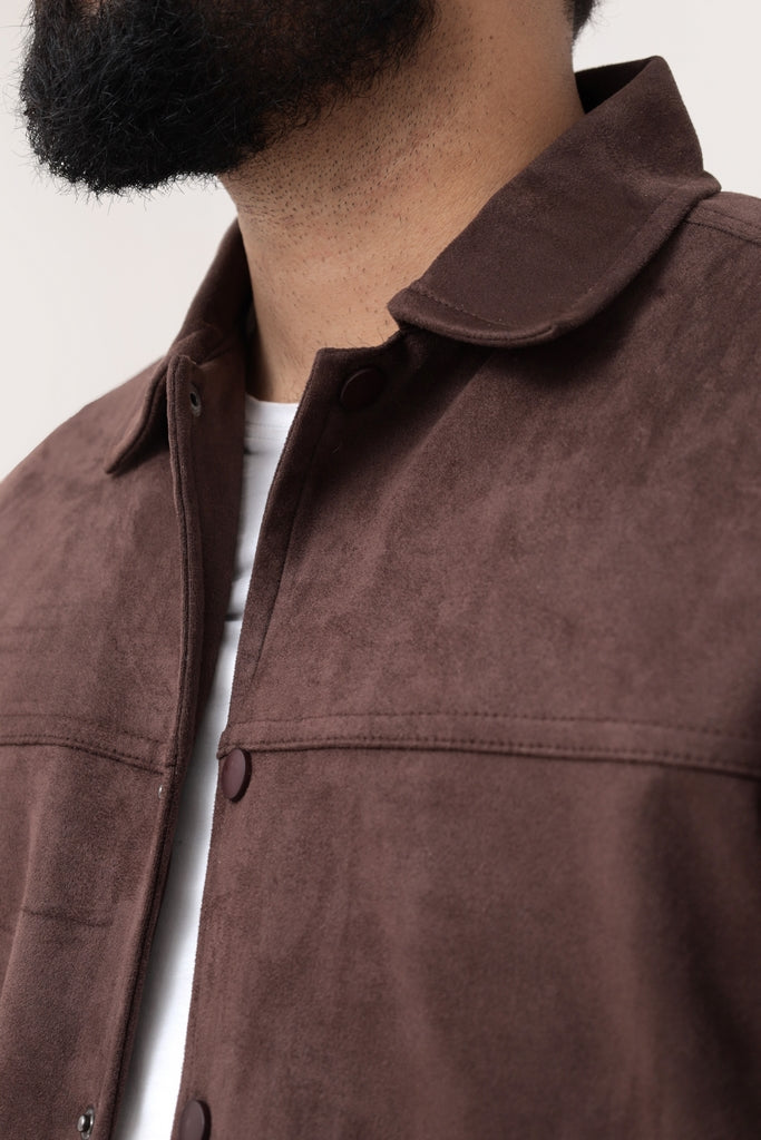 BROWN SUEDE BUTTON-UP JACKET