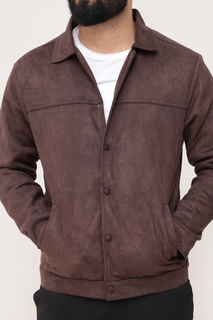 BROWN SUEDE BUTTON-UP JACKET