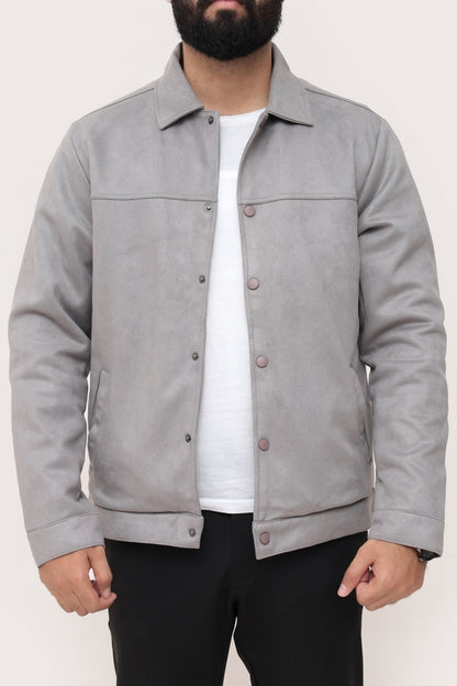 GRAY SUEDE BUTTON-UP JACKET