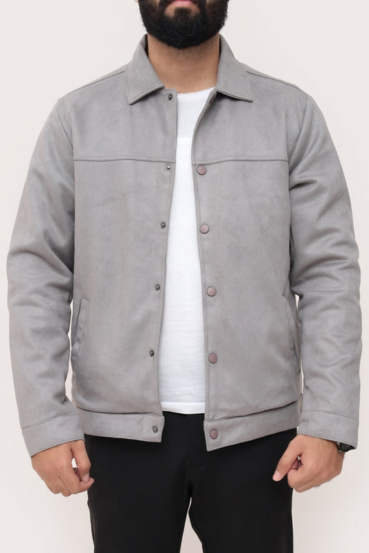 GRAY SUEDE BUTTON-UP JACKET