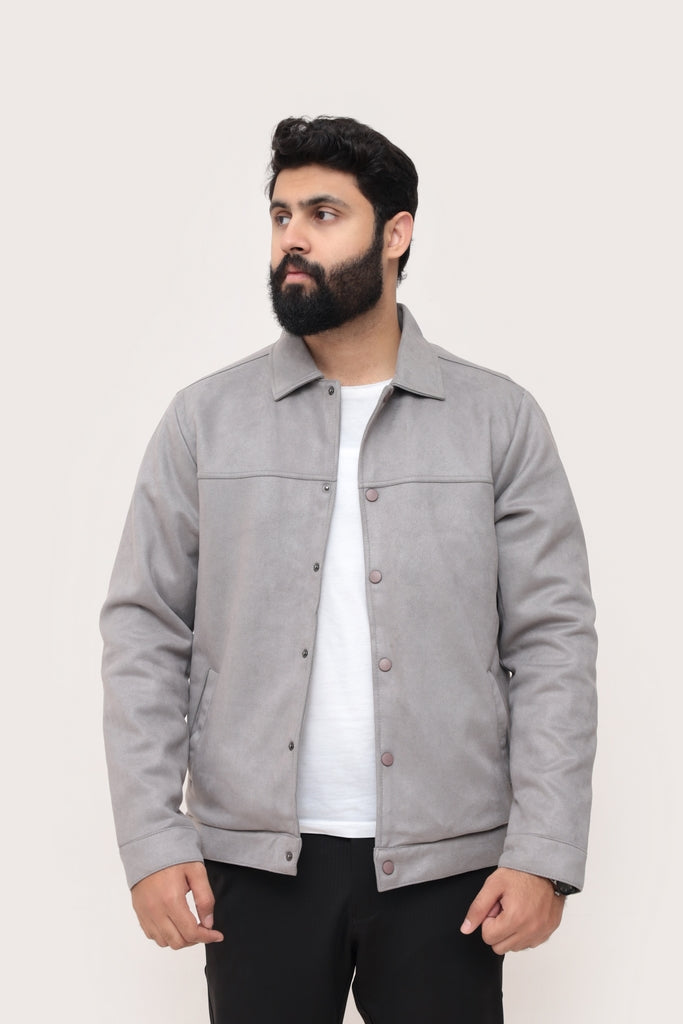 GRAY SUEDE BUTTON-UP JACKET