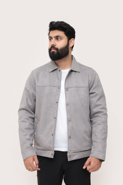 GRAY SUEDE BUTTON-UP JACKET