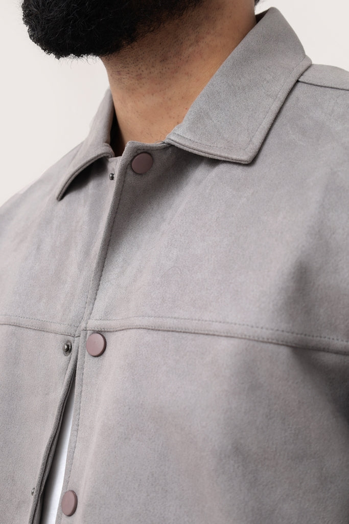 GRAY SUEDE BUTTON-UP JACKET