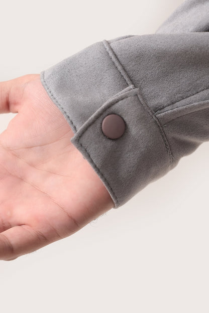 GRAY SUEDE BUTTON-UP JACKET