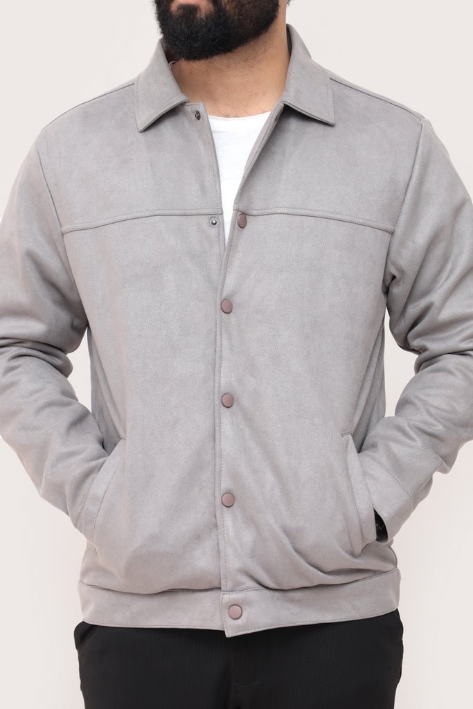 GRAY SUEDE BUTTON-UP JACKET