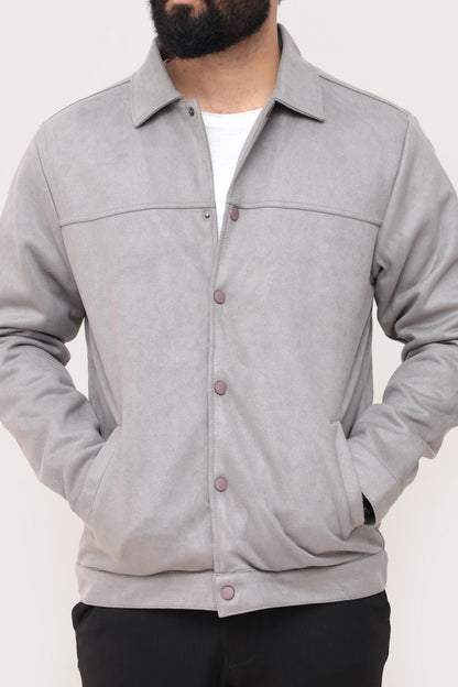 GRAY SUEDE BUTTON-UP JACKET
