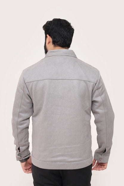 GRAY SUEDE BUTTON-UP JACKET