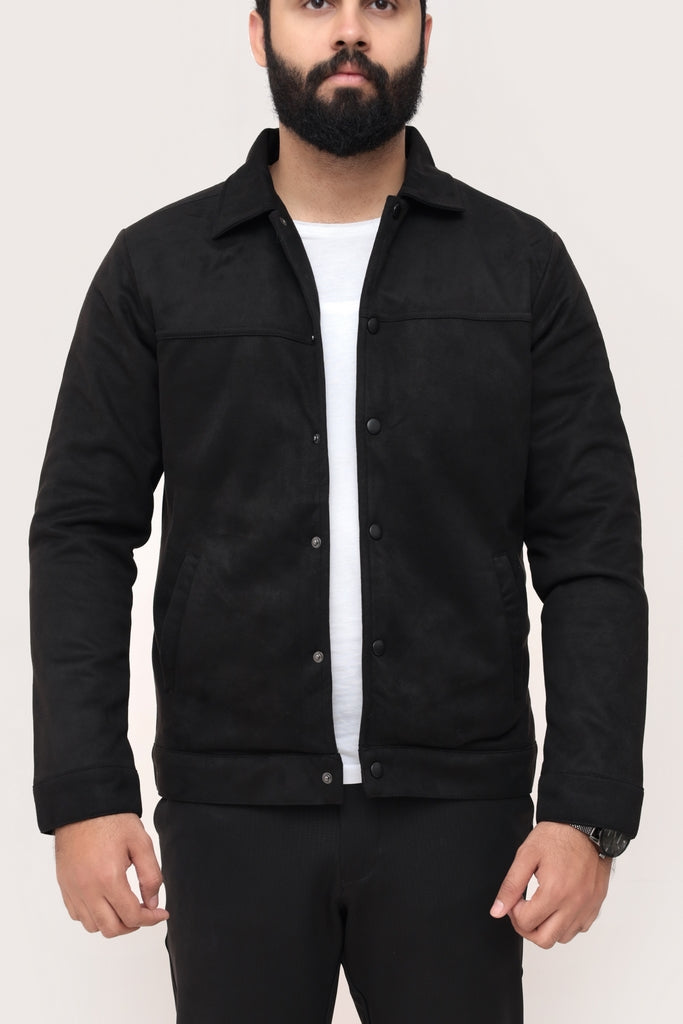 BLACK SUEDE BUTTON-UP JACKET