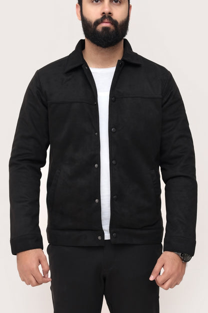BLACK SUEDE BUTTON-UP JACKET