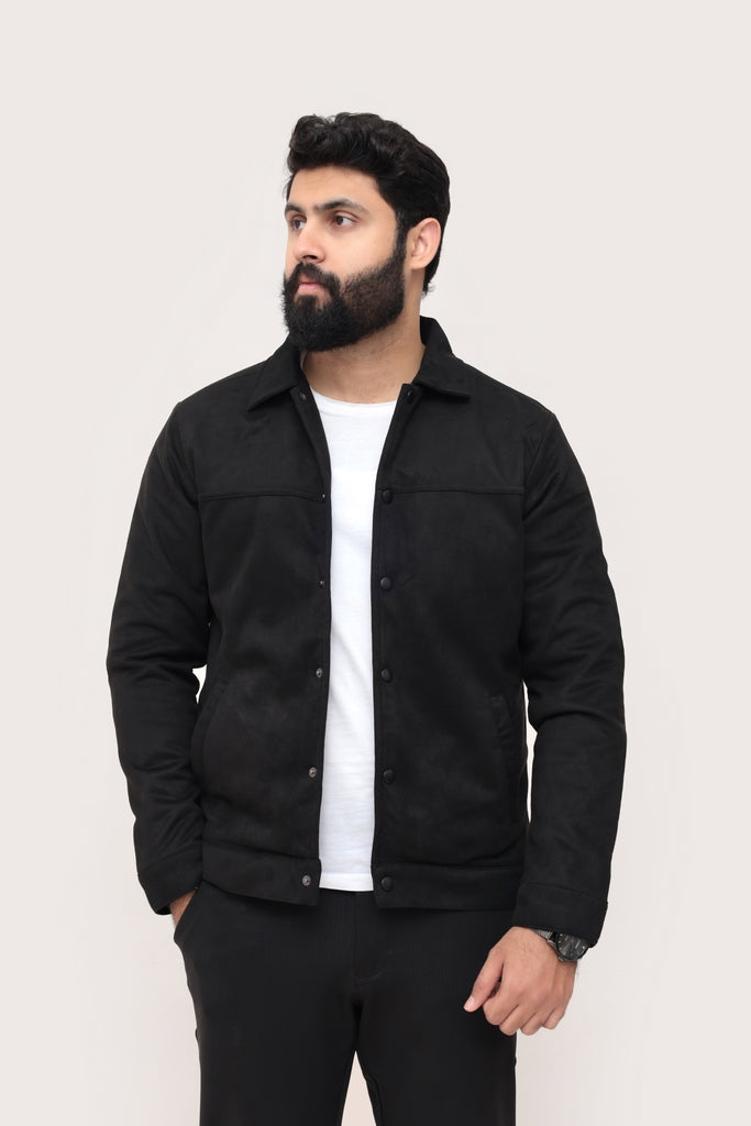 BLACK SUEDE BUTTON-UP JACKET