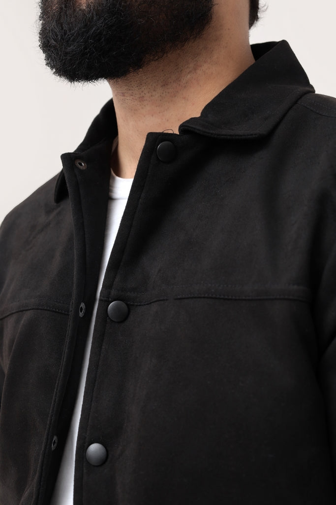 BLACK SUEDE BUTTON-UP JACKET