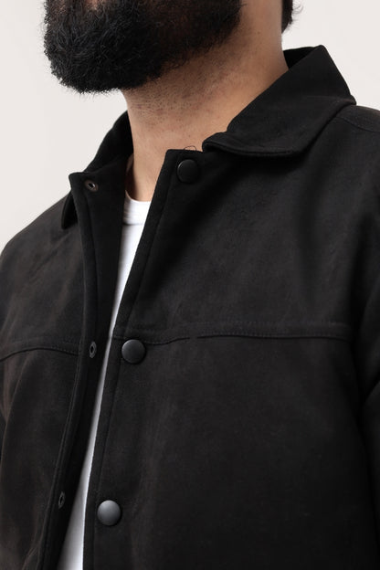 BLACK SUEDE BUTTON-UP JACKET