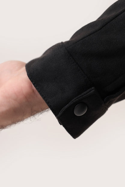 BLACK SUEDE BUTTON-UP JACKET