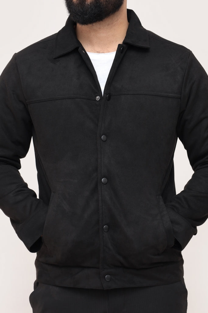 BLACK SUEDE BUTTON-UP JACKET