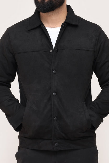 BLACK SUEDE BUTTON-UP JACKET