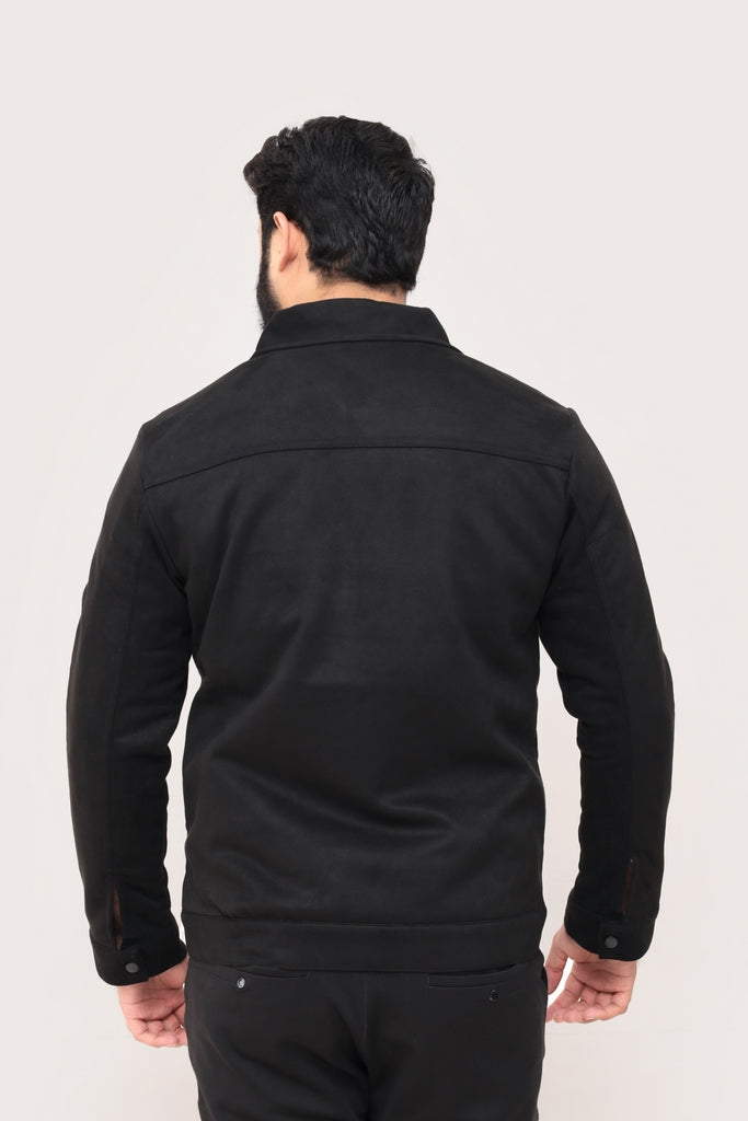 BLACK SUEDE BUTTON-UP JACKET