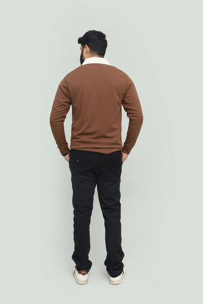 Contrast Zipper Brown & Beige Polo FS
