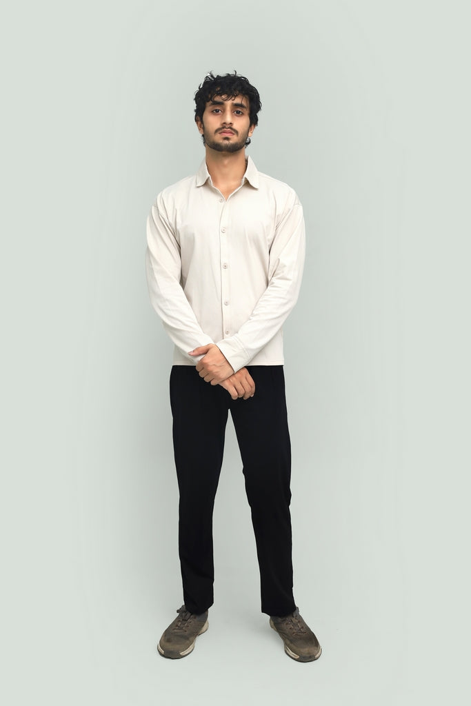 Beige  Button-down  & Black Gurkha Pant