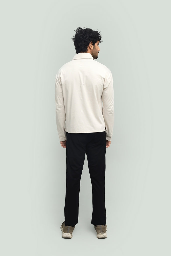 Beige  Button-down  & Black Gurkha Pant