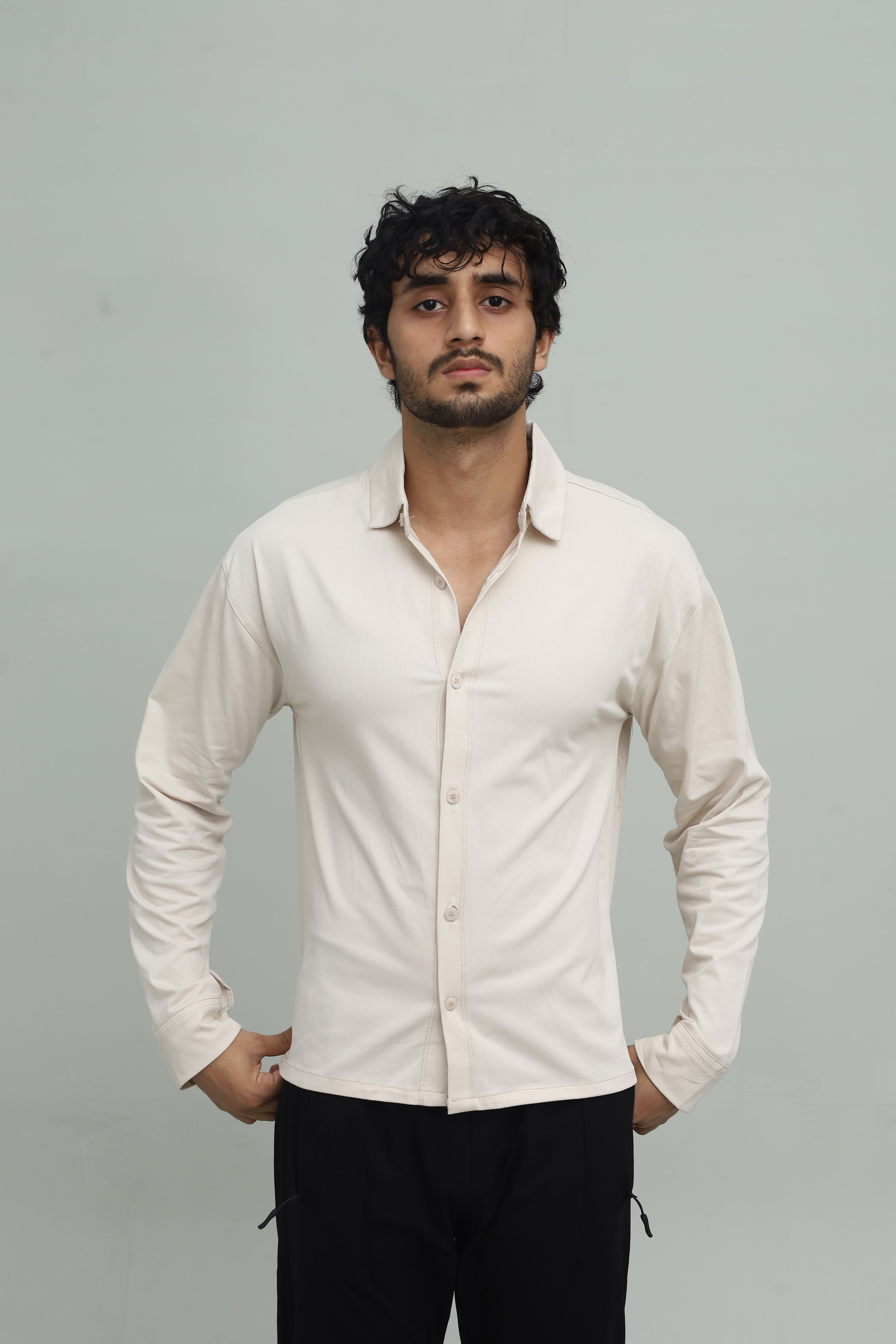 Cropped Beige Button Down Shirt FS