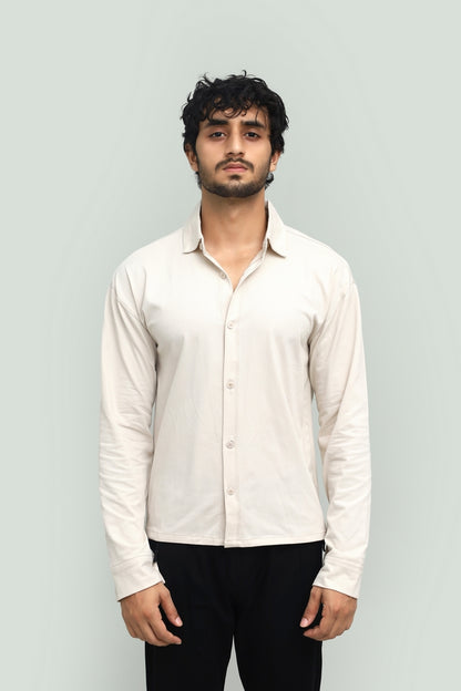 Beige  Button-down  & Black Gurkha Pant